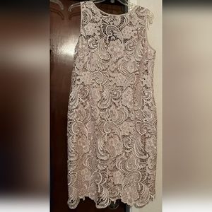 Adrianna Papell Women's Illusion Neckline Evening Lace Beige Dress 14p